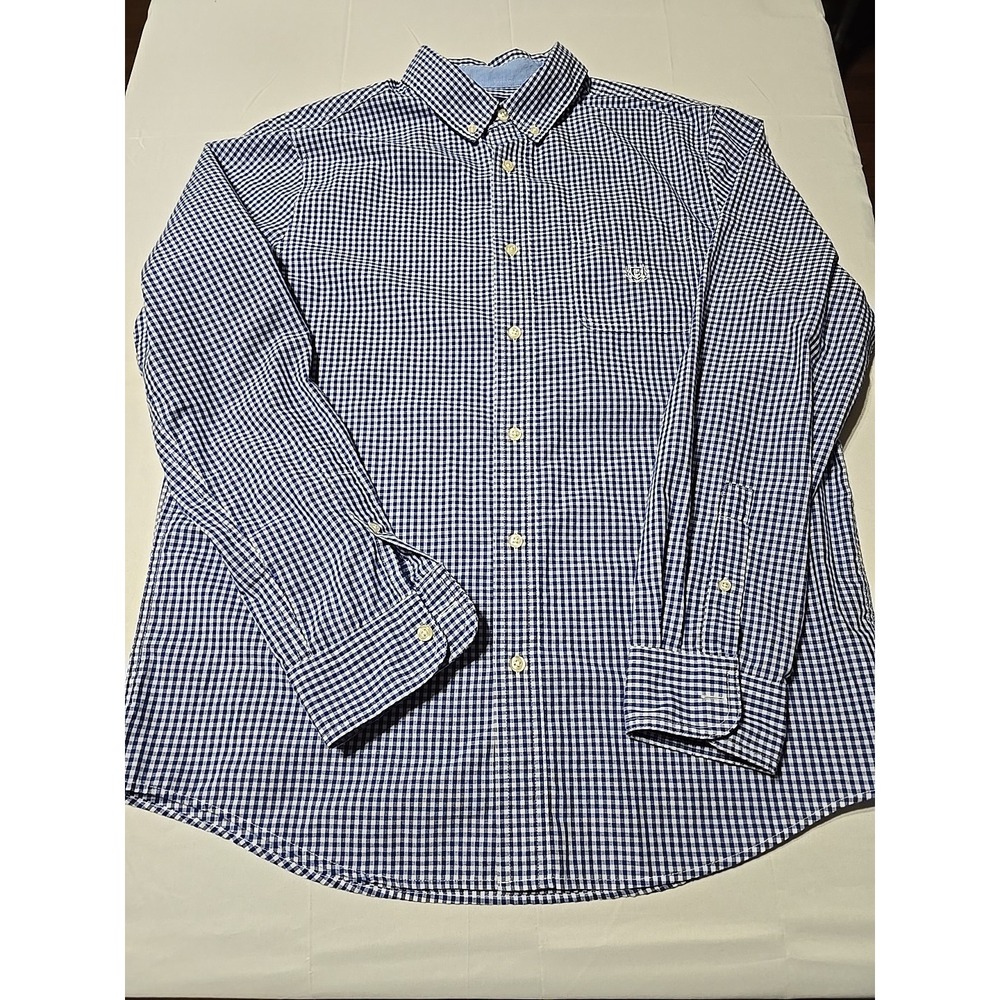 Chaps Ralph Lauren Mens Large Blue Plaid‎ Button Down Long Sleeve Shirt Preppy